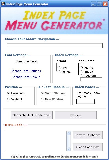 Index Page Menu Generator